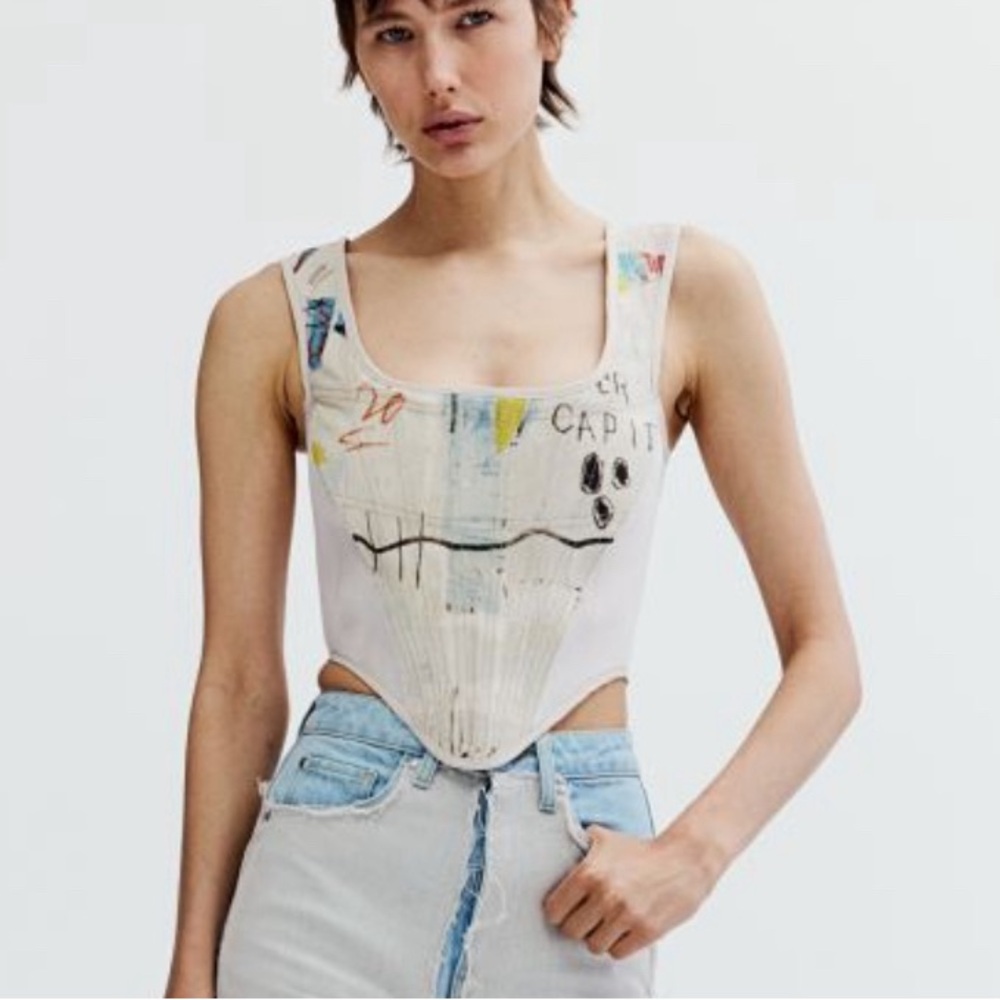 - Hm basquiat denim corset SALE TODAY